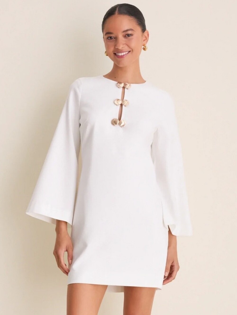 HYACINTH HOUSE White/Ivory Linen Shell Hardware Etta Mini Caftan XL NWT